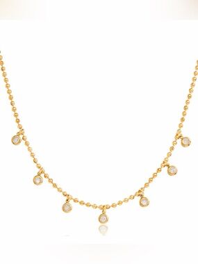 18K Gold Plated Beaded Cubic Zirconia Drop Necklace